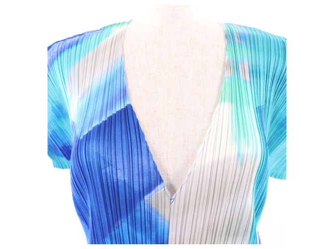 Issey Miyake Wasserfarben Polyester Kleid PLEATS PLEASE Blau - Ansicht 4
