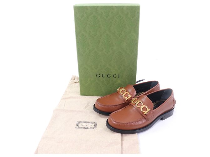 Mocassini in pelle con logo Gucci in metallo Marrone - vista 2