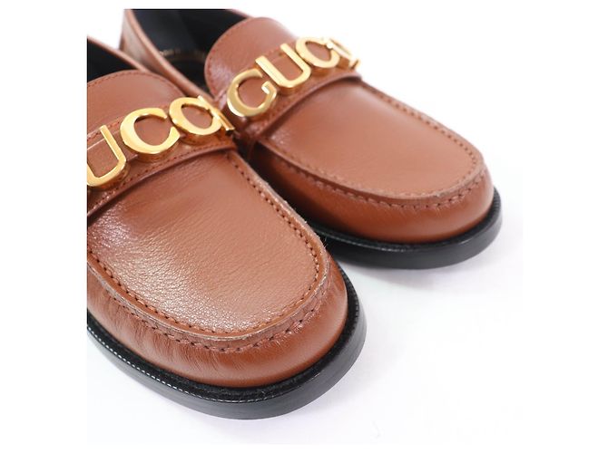 Mocassini in pelle con logo Gucci in metallo Marrone - vista 8