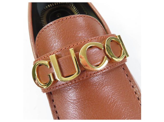 Mocassini in pelle con logo Gucci in metallo Marrone - vista 9
