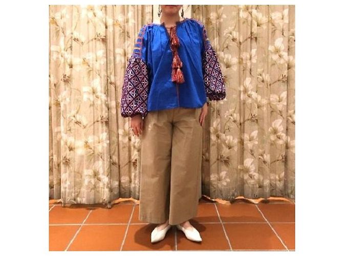 Autre Marque Blusa de Algodão Bordada com Balão V.DE.VINSTER Azul - vista 3