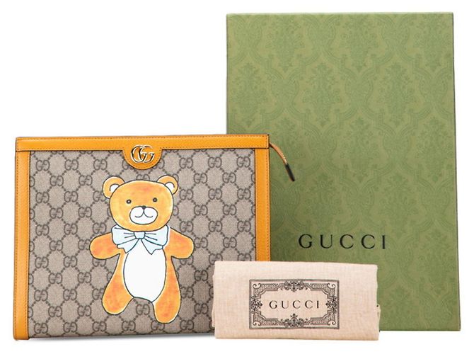 Borsa a mano in peluche GG Supreme Gucci x EXO KAI Beige Arancione - vista 10