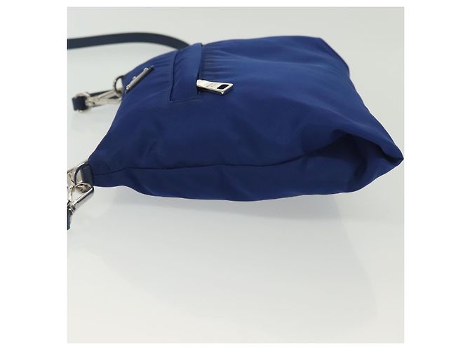 Borsa Messenger Piatta Prada Tessuto con Pelle Piccola Blu - vista 4