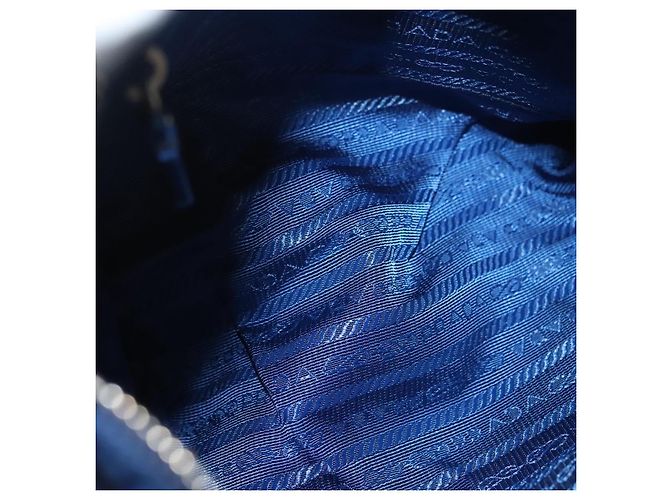 Borsa Messenger Piatta Prada Tessuto con Pelle Piccola Blu - vista 5