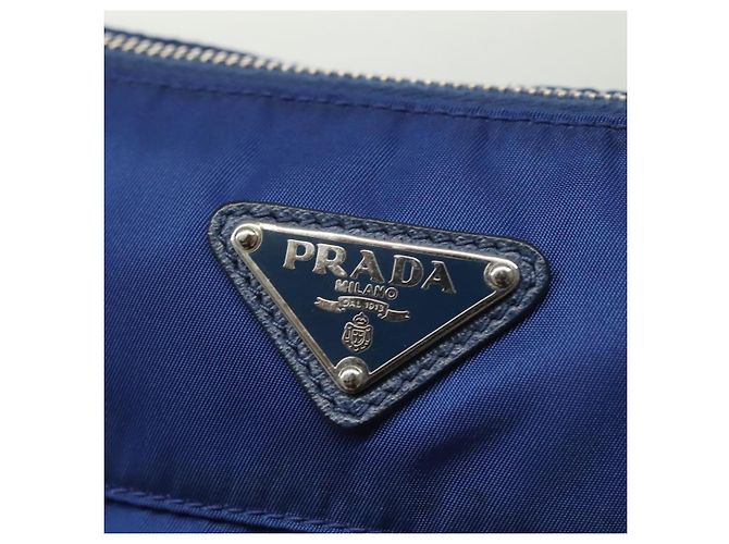 Borsa Messenger Piatta Prada Tessuto con Pelle Piccola Blu - vista 7