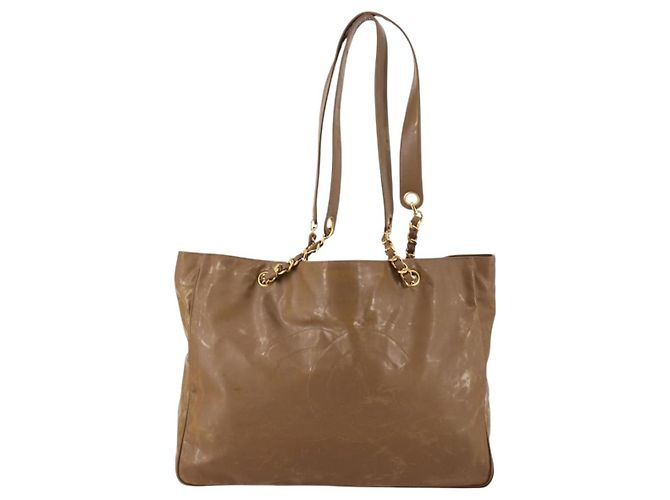 Borsa Tote CHANEL Smalto Marrone Oro CC Auth bs29208 D'oro - vista 2