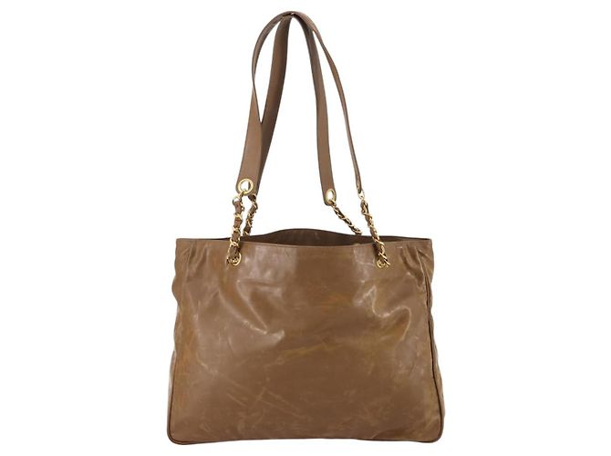 Borsa Tote CHANEL Smalto Marrone Oro CC Auth bs29208 D'oro - vista 3