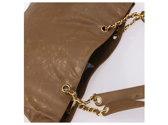 Borsa Tote CHANEL Smalto Marrone Oro CC Auth bs29208 D'oro - vista 6