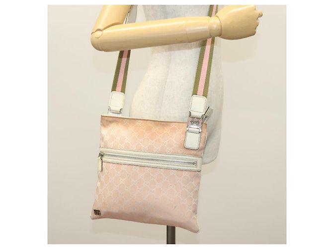 Borsa a Spalla GG Canvas Sherry Line Gucci Rosa Argento Kaki 145809 Auth 141421 Cachi - vista 24