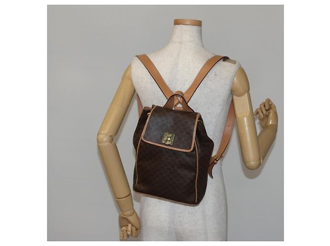 Céline CELINE Macadam Canvas Backpack PVC Leather Brown Gold Auth ep10632 Golden - view 24