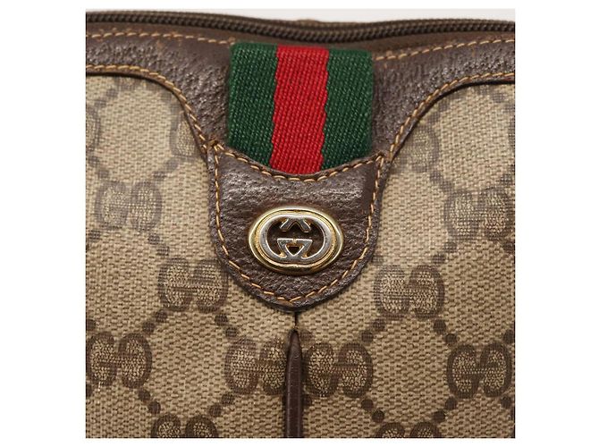 Gucci Borsa GG Supreme Web Sherry Line in PVC beige e oro 904 02 047 Auth 142653 D'oro - vista 17