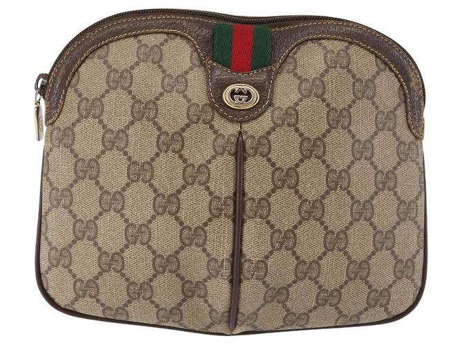 Gucci Borsa GG Supreme Web Sherry Line in PVC beige e oro 904 02 047 Auth 142653 D'oro - vista 2