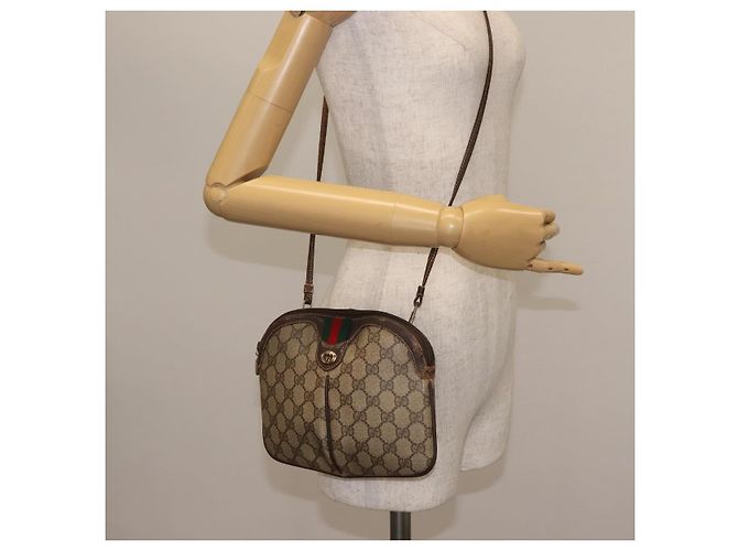 Gucci Borsa GG Supreme Web Sherry Line in PVC beige e oro 904 02 047 Auth 142653 D'oro - vista 24