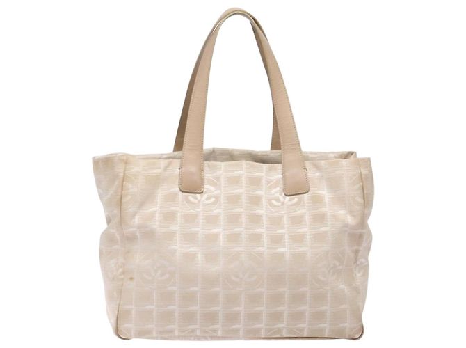 CHANEL Nova linha de viagem Bolsa de mão em nylon bege prata CC Auth 141486 - vista 3