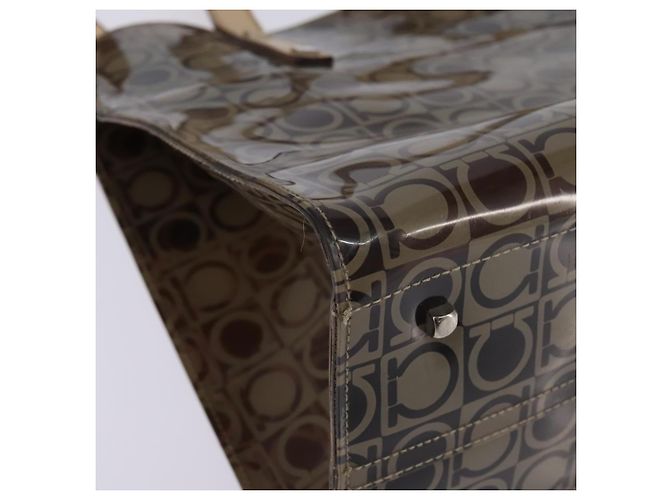Salvatore Ferragamo Borsa a Spalla Gancini in Vinile Marrone Argento Auth 135345 - vista 10