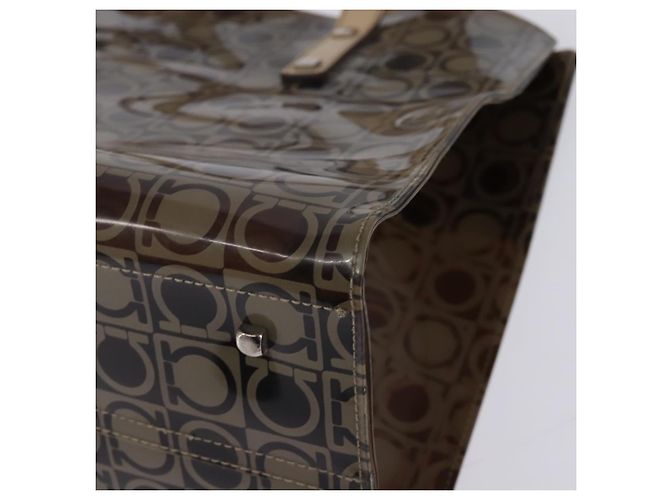 Salvatore Ferragamo Borsa a Spalla Gancini in Vinile Marrone Argento Auth 135345 - vista 11
