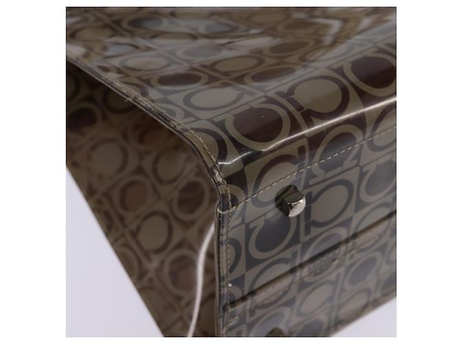 Salvatore Ferragamo Borsa a Spalla Gancini in Vinile Marrone Argento Auth 135345 - vista 12