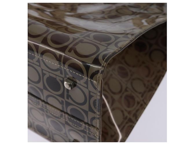 Salvatore Ferragamo Borsa a Spalla Gancini in Vinile Marrone Argento Auth 135345 - vista 13
