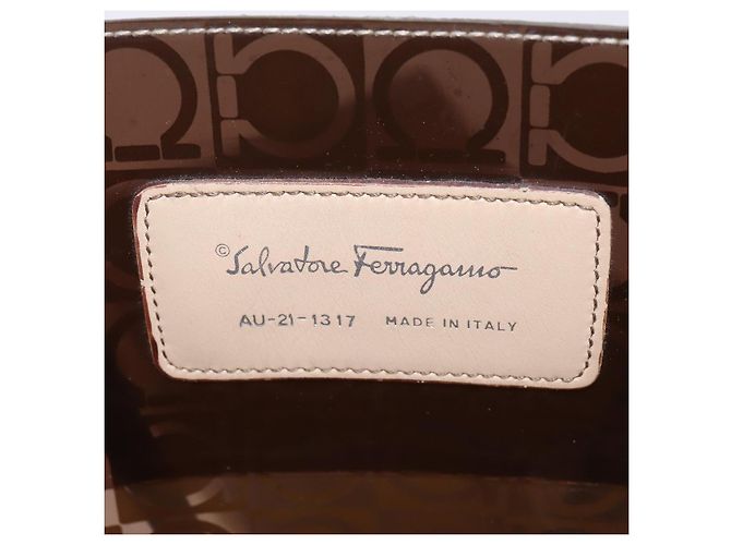 Salvatore Ferragamo Borsa a Spalla Gancini in Vinile Marrone Argento Auth 135345 - vista 15