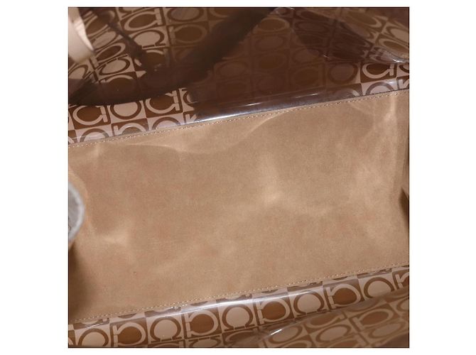 Salvatore Ferragamo Borsa a Spalla Gancini in Vinile Marrone Argento Auth 135345 - vista 16