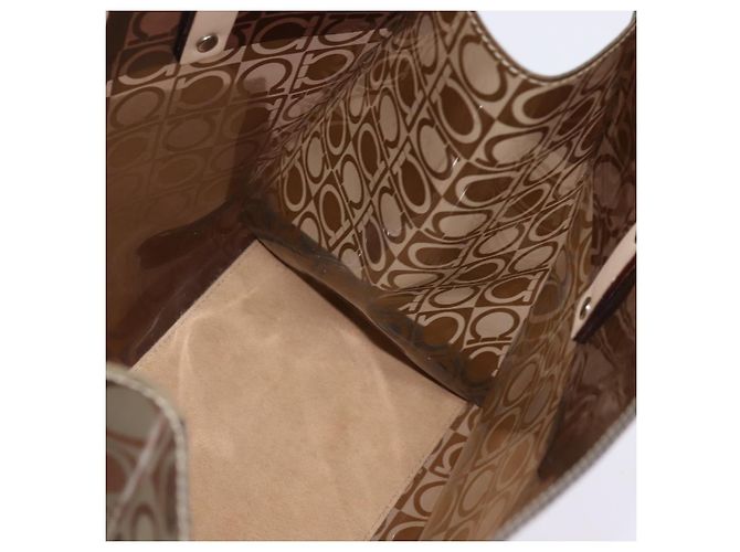 Salvatore Ferragamo Borsa a Spalla Gancini in Vinile Marrone Argento Auth 135345 - vista 17