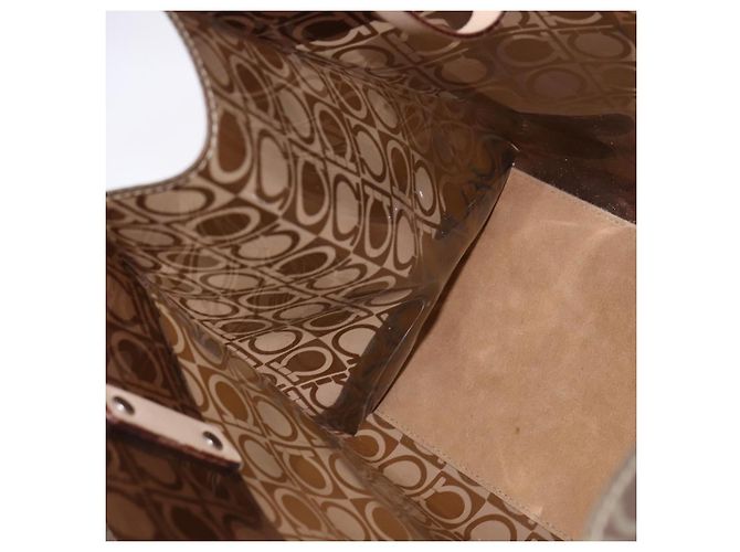Salvatore Ferragamo Borsa a Spalla Gancini in Vinile Marrone Argento Auth 135345 - vista 18