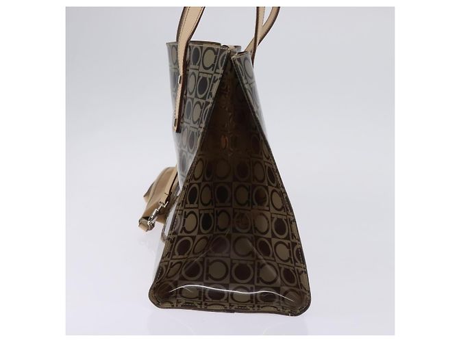 Salvatore Ferragamo Borsa a Spalla Gancini in Vinile Marrone Argento Auth 135345 - vista 4