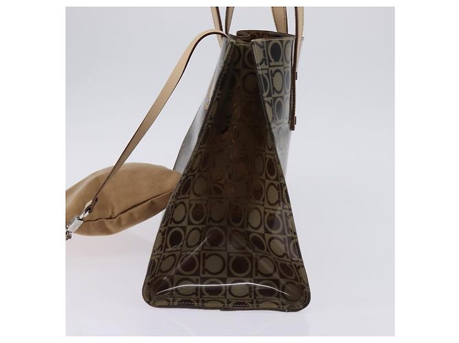 Salvatore Ferragamo Borsa a Spalla Gancini in Vinile Marrone Argento Auth 135345 - vista 5