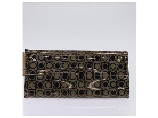 Salvatore Ferragamo Borsa a Spalla Gancini in Vinile Marrone Argento Auth 135345 - vista 9
