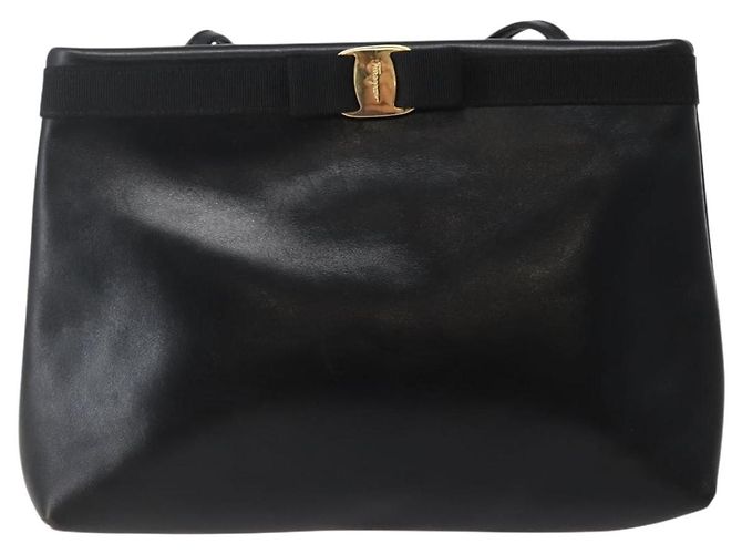 Borsa a Spalla Vala in Pelle Nera e Oro Auth BA6076 di Salvatore Ferragamo Nero D'oro - vista 2