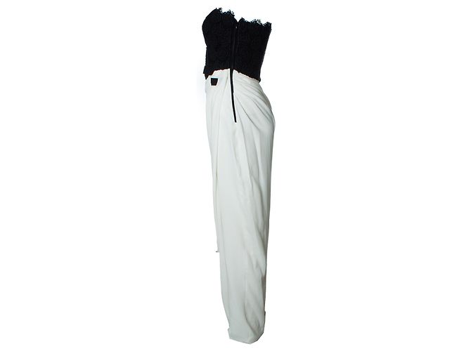 Max Mara, Maxikleid in Weiß mit floralem Bustier Schwarz - Ansicht 2