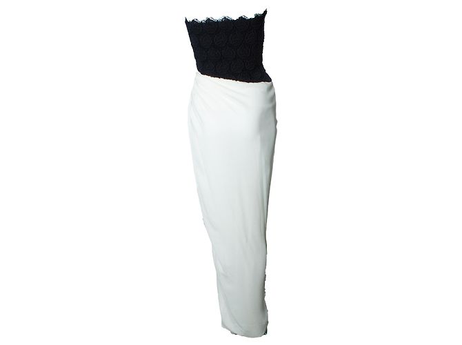 Max Mara, Maxikleid in Weiß mit floralem Bustier Schwarz - Ansicht 3