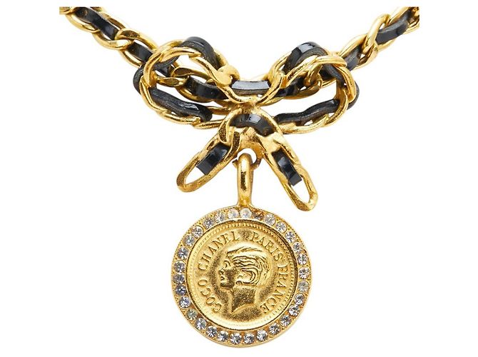 Collana choker in strass vintage Chanel D'oro - vista 2
