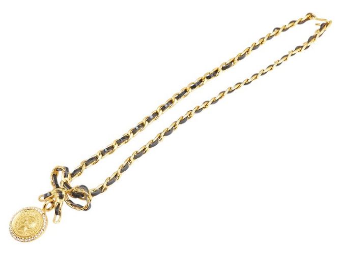 Collana choker in strass vintage Chanel D'oro - vista 4