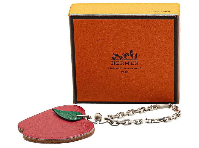 Hermès Apple Metall Leder Charm Silber Rot - Ansicht 6