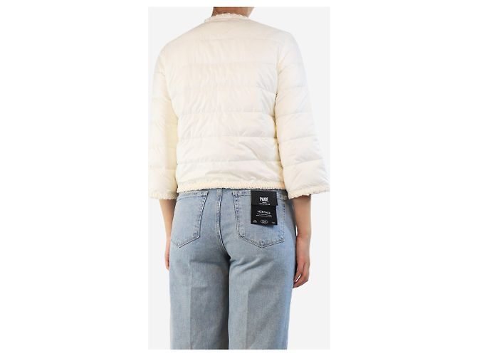 Ermanno Scervino Creme Pufferjacke mit Raffia-Besatz - Größe UK 8 Roh - Ansicht 2