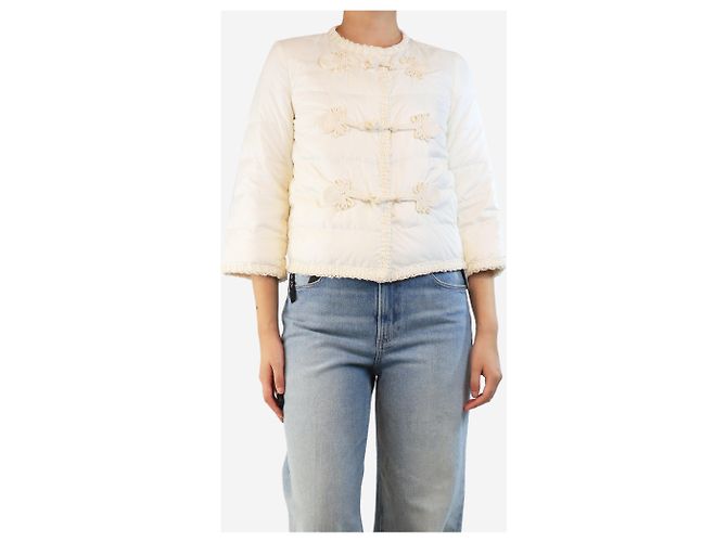 Ermanno Scervino Creme Pufferjacke mit Raffia-Besatz - Größe UK 8 Roh - Ansicht 3