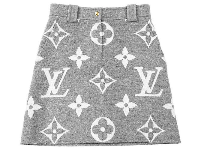 Jupe en laine et soie Monogram géant Louis Vuitton Gris - vue 11