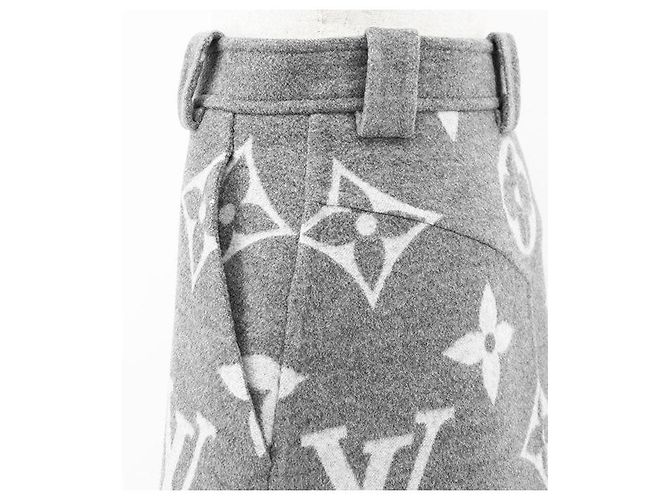 Jupe en laine et soie Monogram géant Louis Vuitton Gris - vue 13