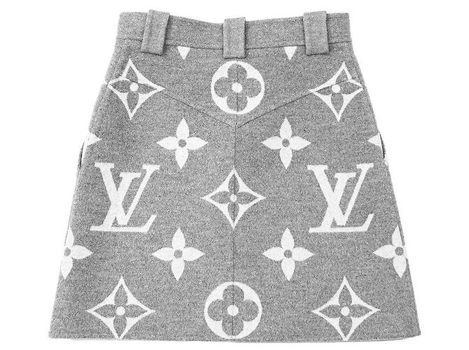 Jupe en laine et soie Monogram géant Louis Vuitton Gris - vue 14