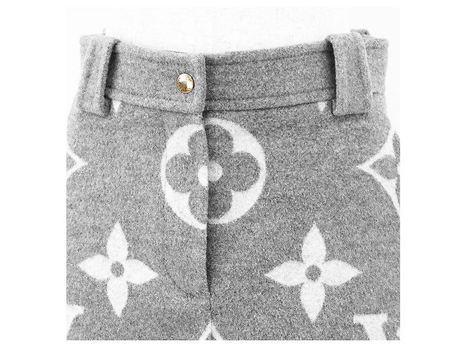Jupe en laine et soie Monogram géant Louis Vuitton Gris - vue 3