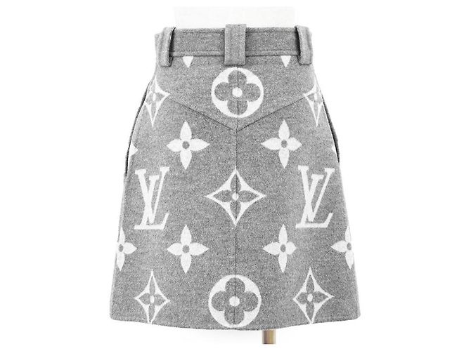 Jupe en laine et soie Monogram géant Louis Vuitton Gris - vue 9
