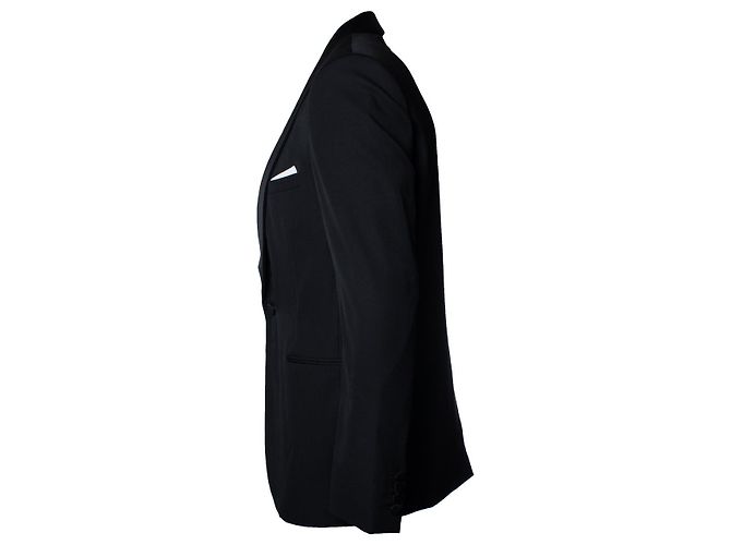 Schwarze Smokingjacke von Saint Laurent mit Satinrevers - Ansicht 2