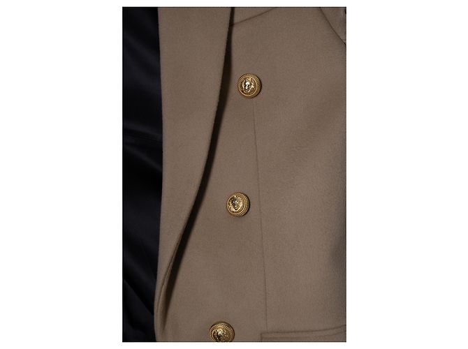Balmain, beige wool overcoat with gold buttons - view 5