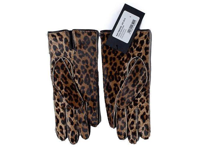 Guantes de pelo de ternera leopardo Raf Simons Castaño - vista 2