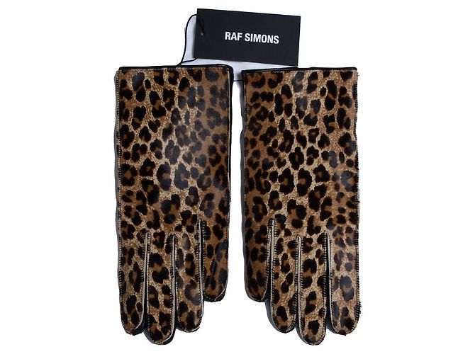 Guantes de pelo de ternera leopardo Raf Simons Castaño - vista 3