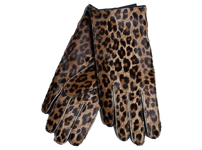 Guantes de pelo de ternera leopardo Raf Simons Castaño - vista 4