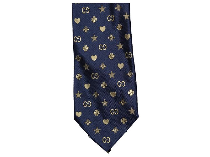 Cravatta stampata Gucci, blu navy e oro D'oro - vista 2