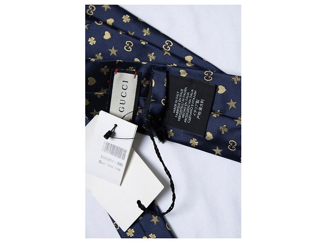 Cravatta stampata Gucci, blu navy e oro D'oro - vista 3