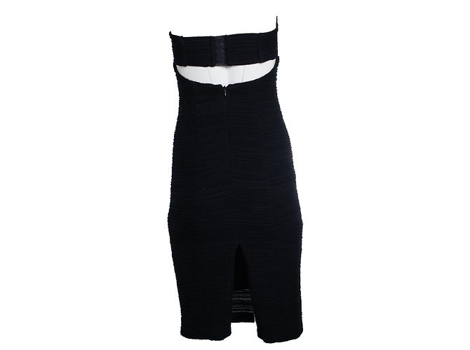 Schulterfreies, geripptes schwarzes Kleid von Nanette Lepore - Ansicht 2